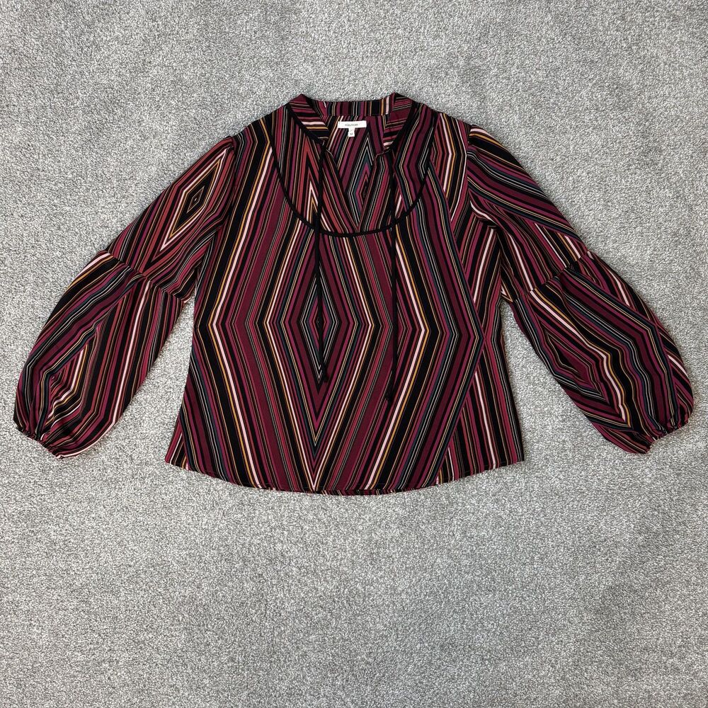 Maurices Blouse Womens Medium Multicolor Geometric Balloon Sleeve Boho Top